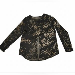 Olive + Oak womens size small black + gold mesh longsleeve button down